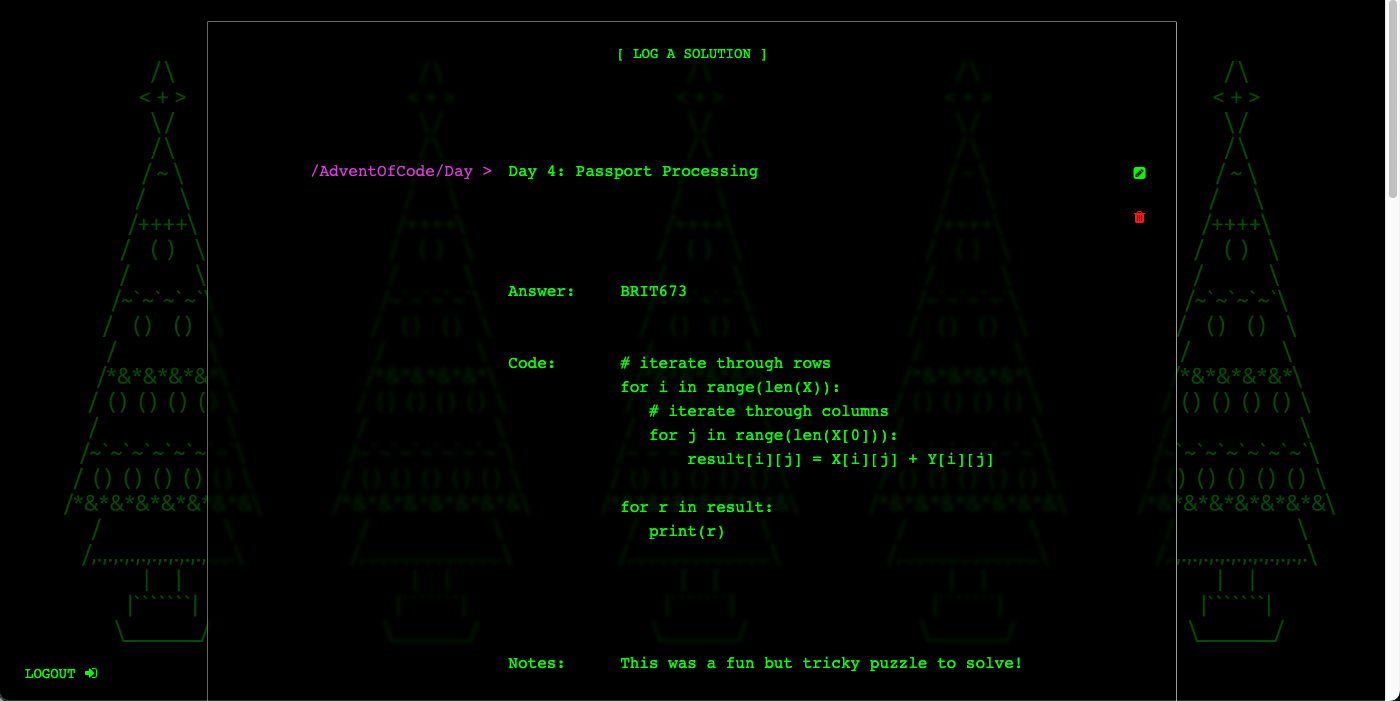 The Advent of Code Log