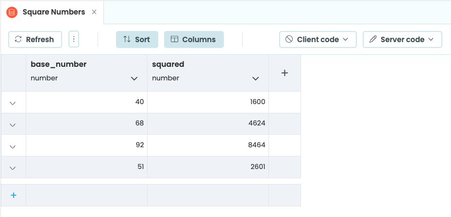 The Data Service UI showing data in the table