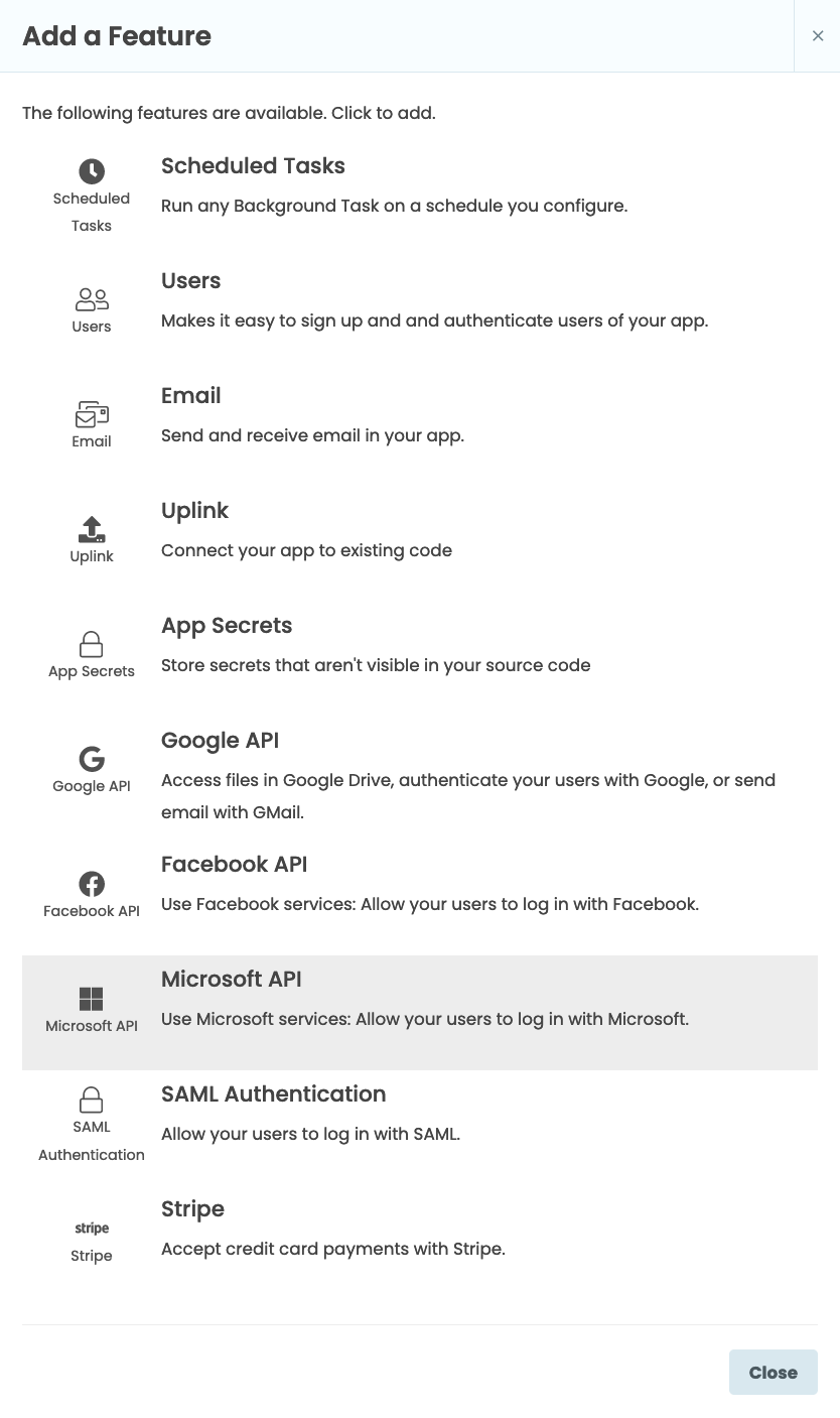 Services list with Microsoft highlighted