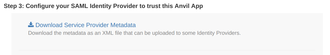 Location of the Download Service Provider Metadata button in the SAML Authentication service
