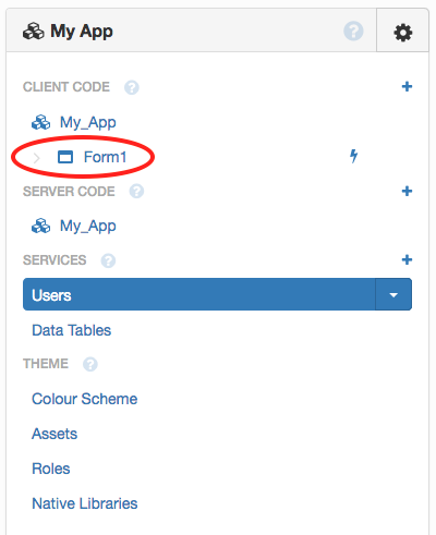 App Browser showing where to find Form1