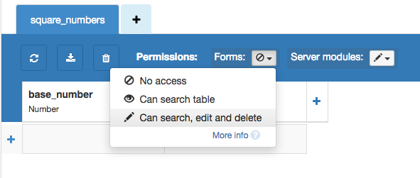 Data Tables Service with Add A Column dropdown open