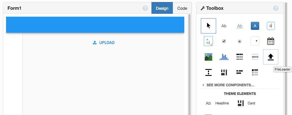 The Design View with a single FileLoader dropped in.