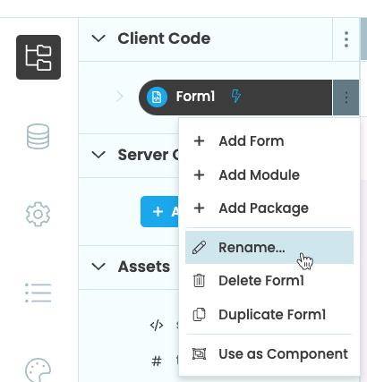 Location of the Rename Form button