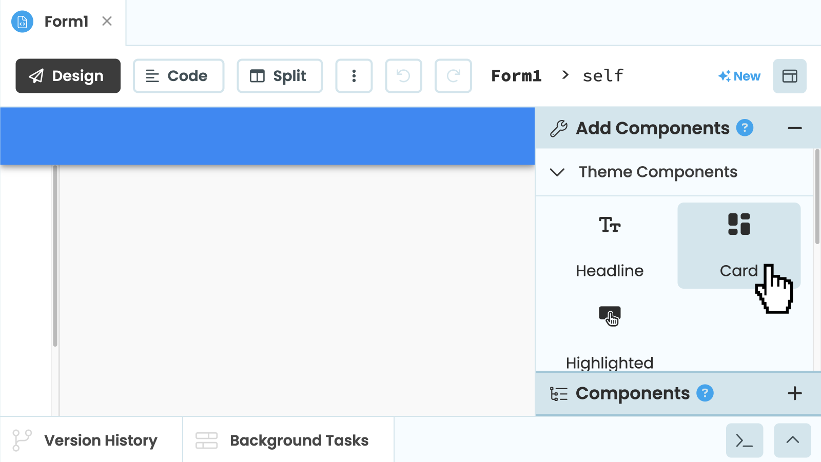 Location of the Card component in the Toolbox