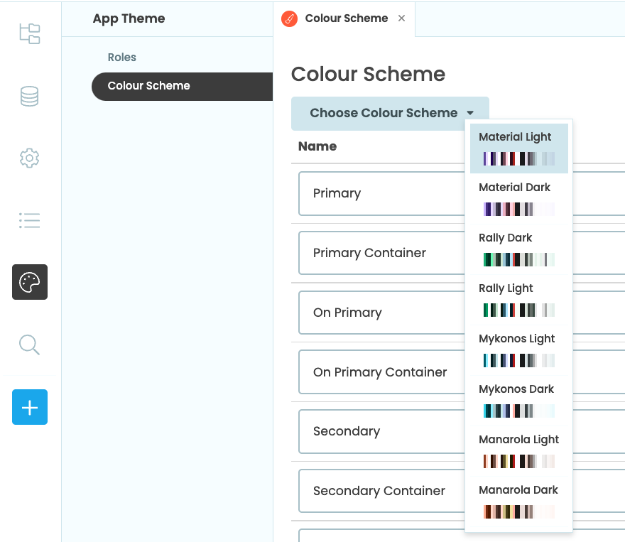 The drop down menu in the 'Colour Scheme' tab showing the available colour schemes